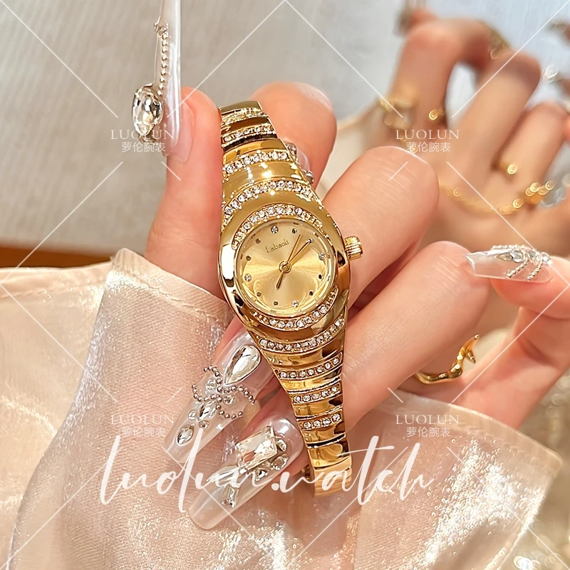 【萝伦】时髦洋气个性小金表气质女士简约钢带手表时尚腕表 730