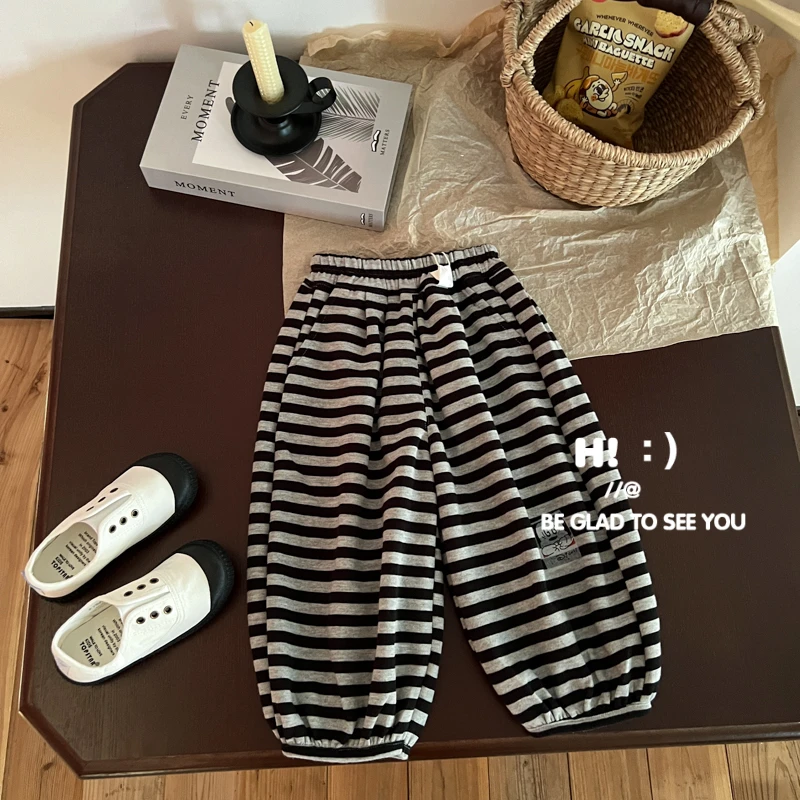 【现货】郝叔童品秋季新款潮流2025男童时尚网红条纹针织长裤HR5323