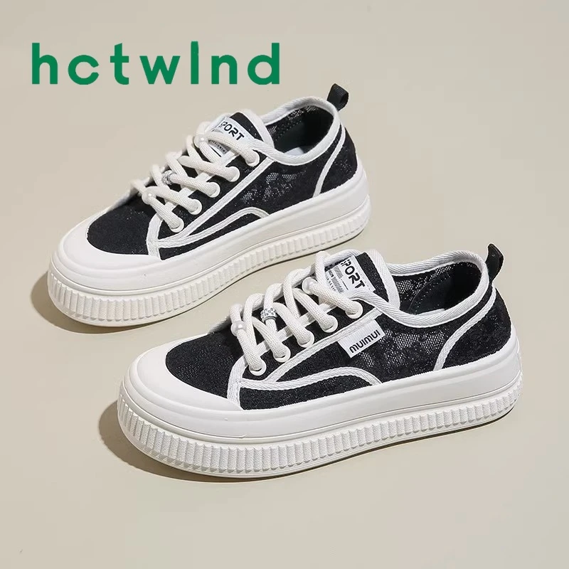 热风百搭透气帆布鞋女2025夏季新款蕾丝网鞋渔夫鞋小白鞋厚底板鞋