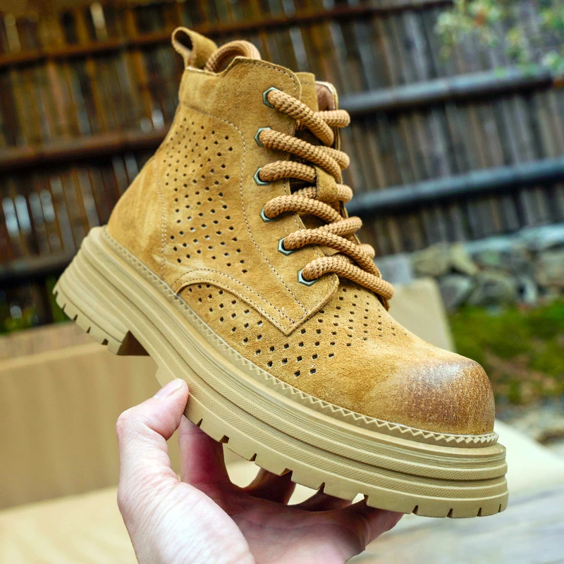 情侣镂空透气男士马丁靴夏季透气增高凉靴英伦风厚底女鞋户外靴子