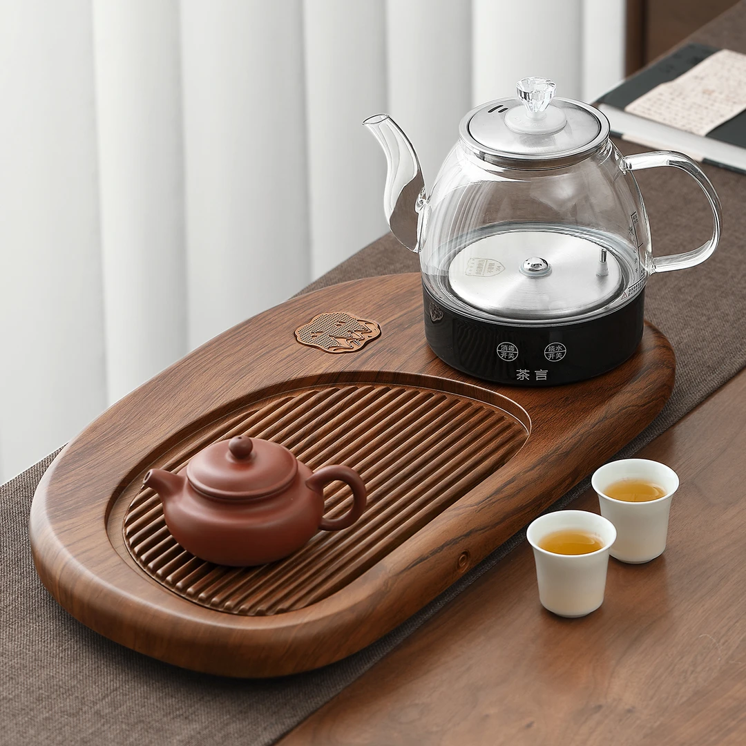 唐仙茶盘带玻璃烧水壶2025新款家用现代轻奢干泡小茶台沥水茶托盘