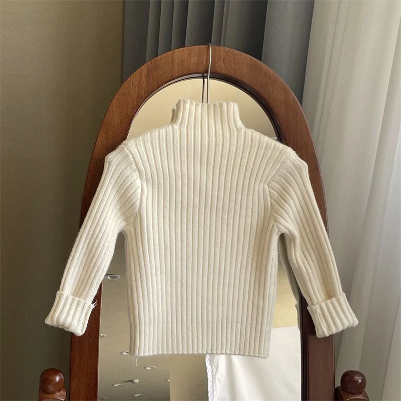 男童女童半高领毛衣冬2025新款小童内搭打底衫冬款女童纯色针织衫