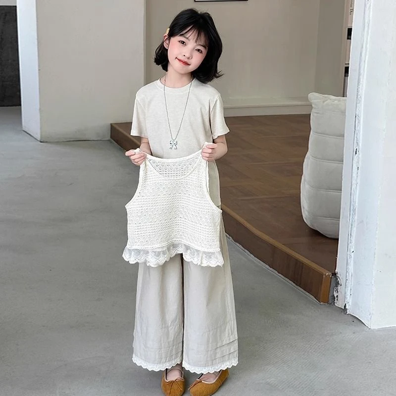 洋气套装夏装阔腿女童少女风女薄款纯色千金风夏季连衣裙休闲