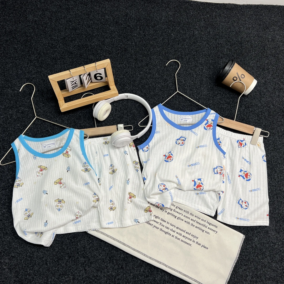 A-076儿童夏季背心款宝宝透气无袖卡通家居服套装