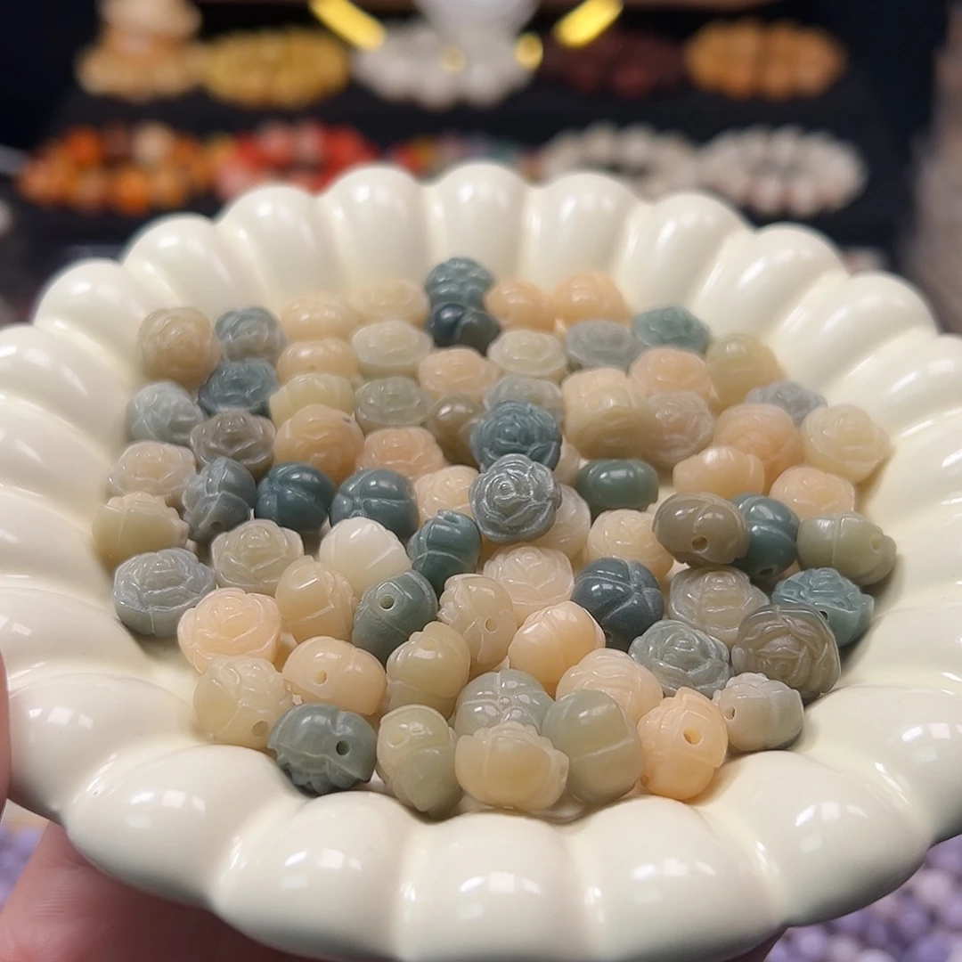 菩提根/象牙果手串25颗绿色山茶花