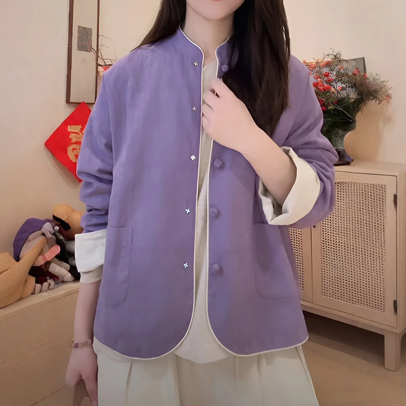 国风复古双面双穿撞色上衣春秋新款新中式立领刺绣气质百搭短外套