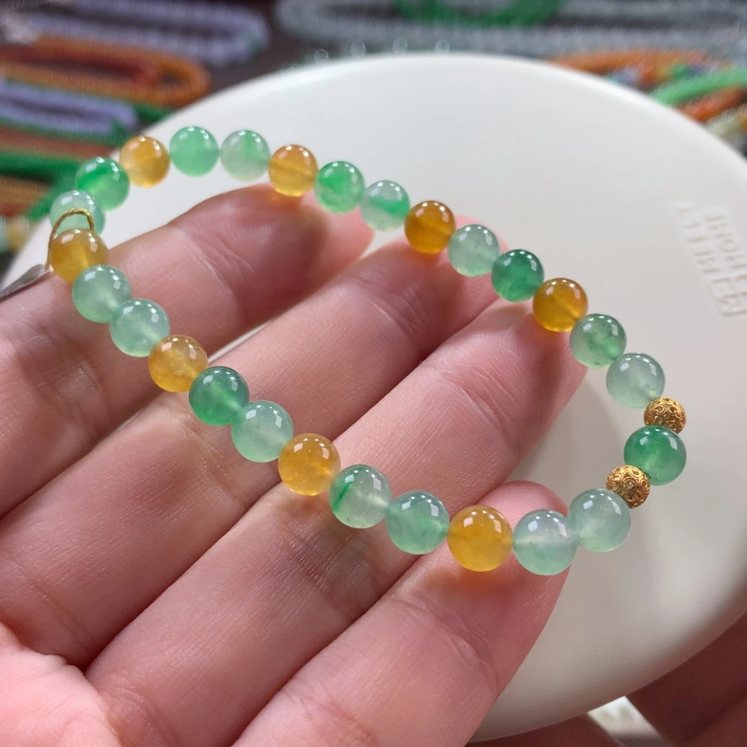 翡翠未镶嵌手链翡翠高冰双色多宝卡6+