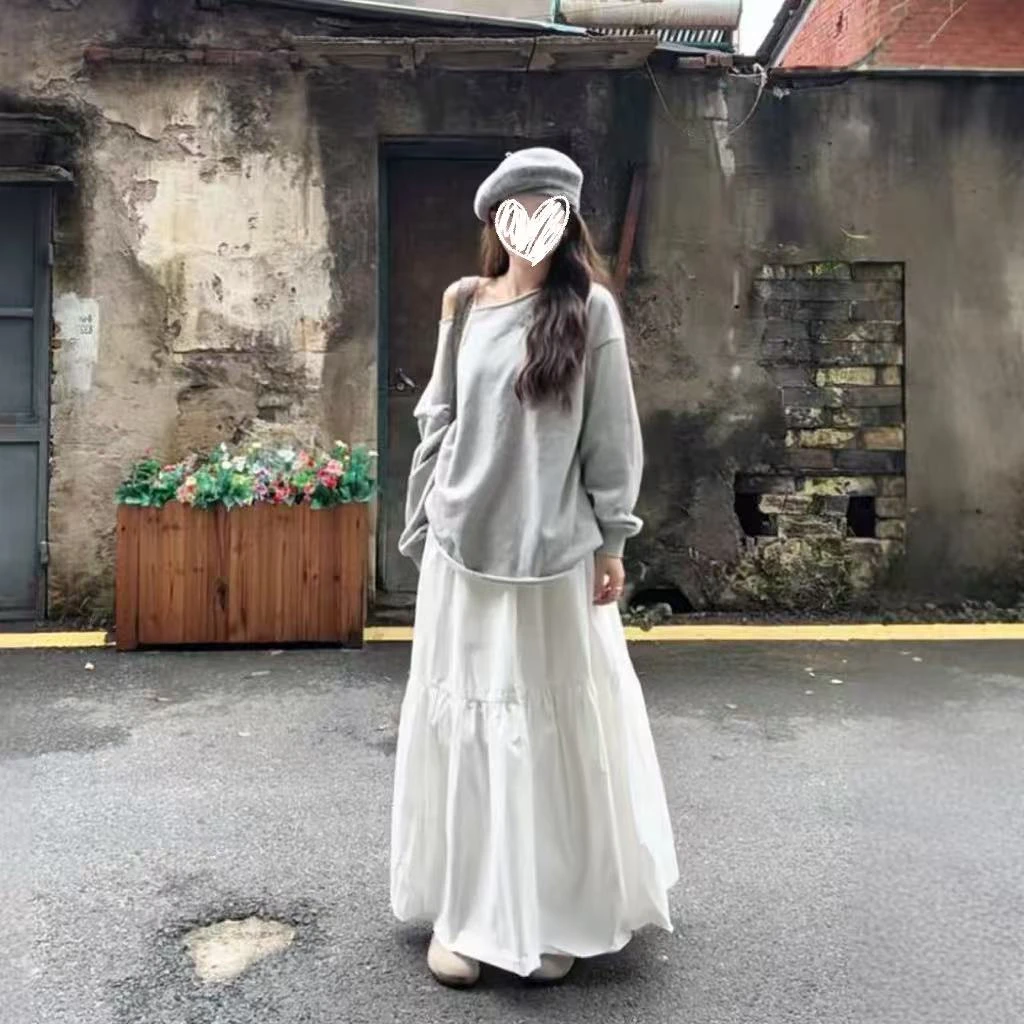 大码女装早秋韩风休闲风轻熟风时尚套装长裙文艺中长款古风海妖风