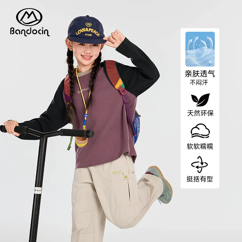 BANDOCIN/半度闲儿童秋季新款户外运动纯棉透气休闲长袖T恤女童