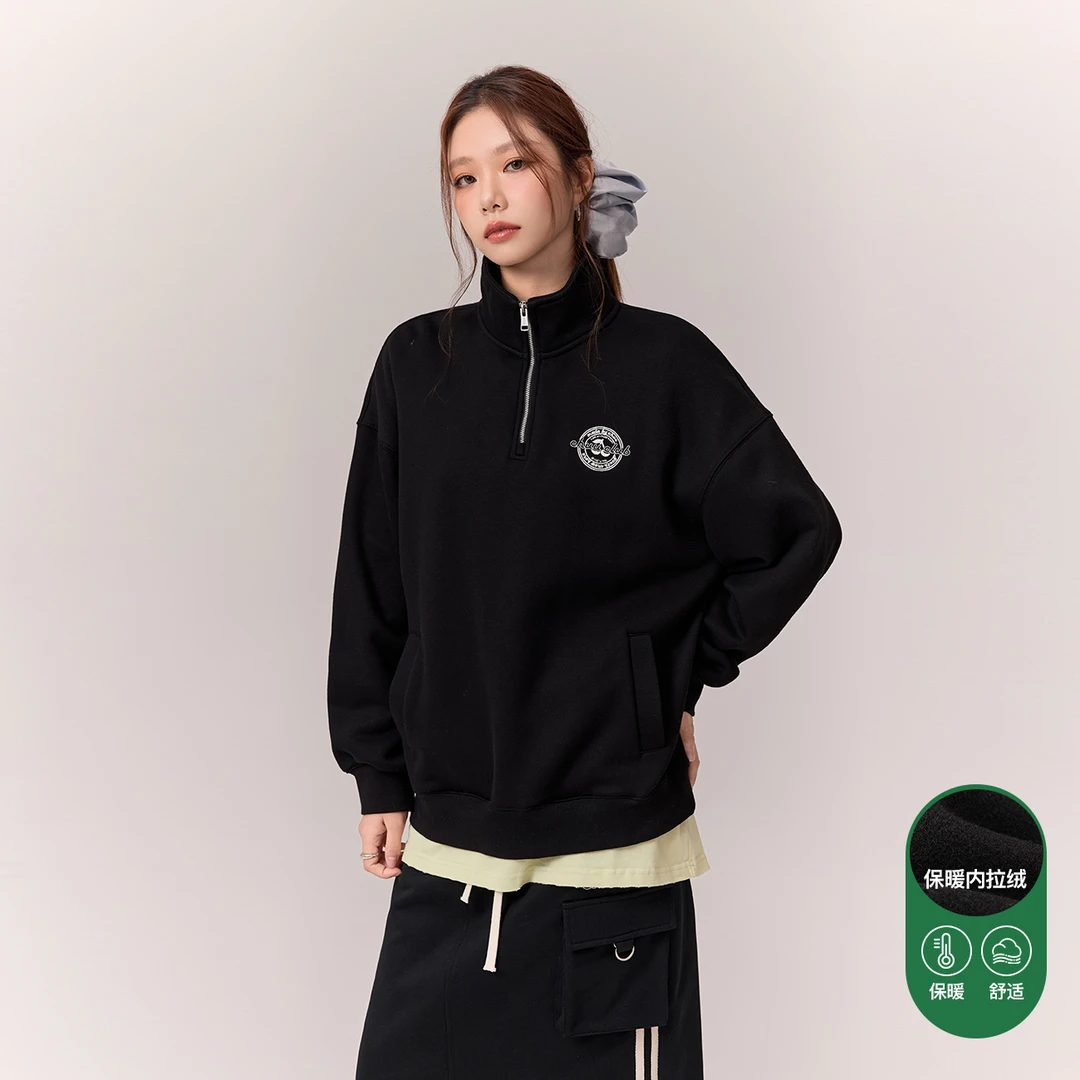 【毛毛专属】CHUU字母樱桃刺绣设计半拉链式宽松卫衣-F