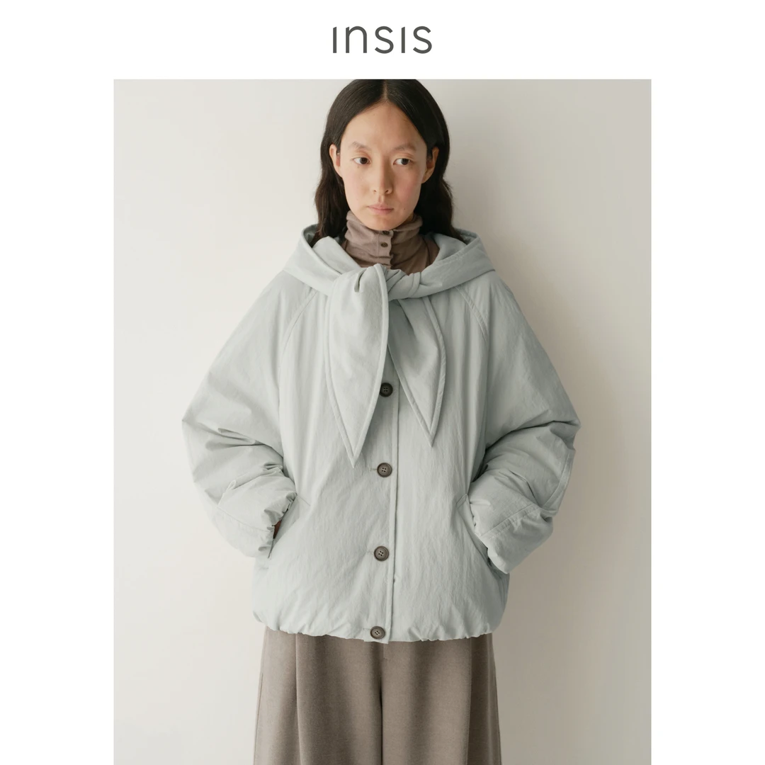 {10.20日新品}【90白鹅绒】系结连帽微茧型羽绒服FN25413804