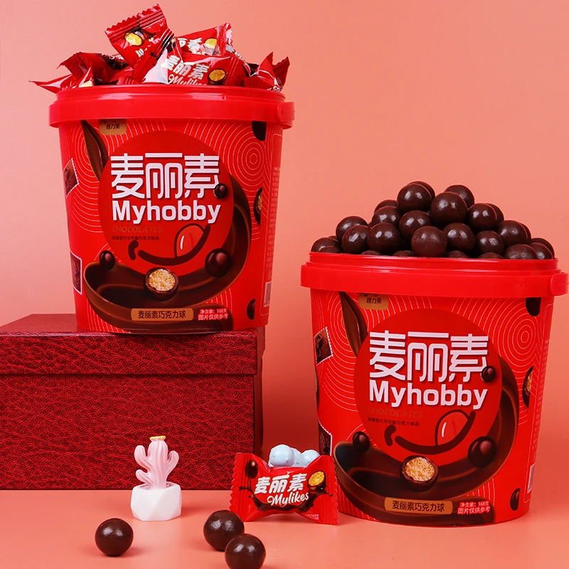 【50颗1桶】糖大叔麦丽素桶装年货零食糖果巧克力豆儿童休闲零食