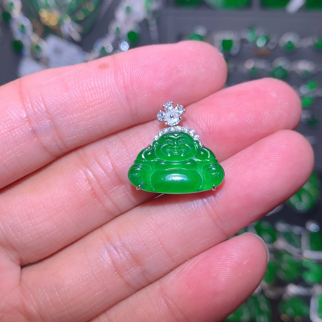 翡翠18K金镶嵌吊坠(不含链)天然翡翠