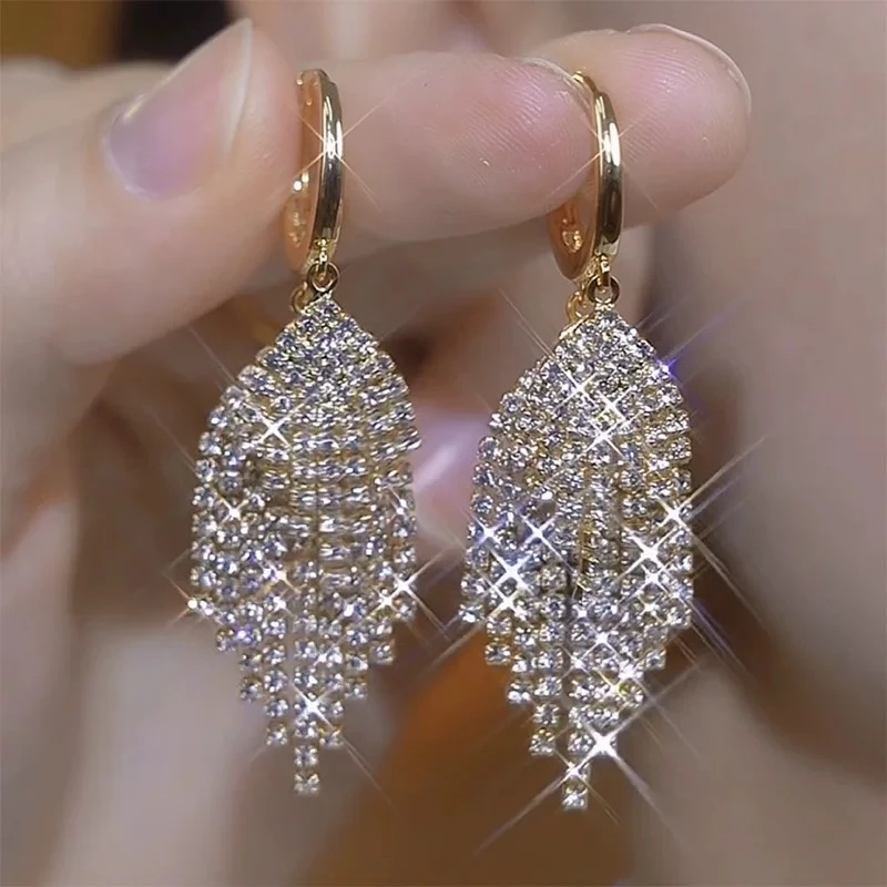 铜合金耳饰 满钻流苏女士耳环双层高档气质轻奢耳饰2025新款爆款