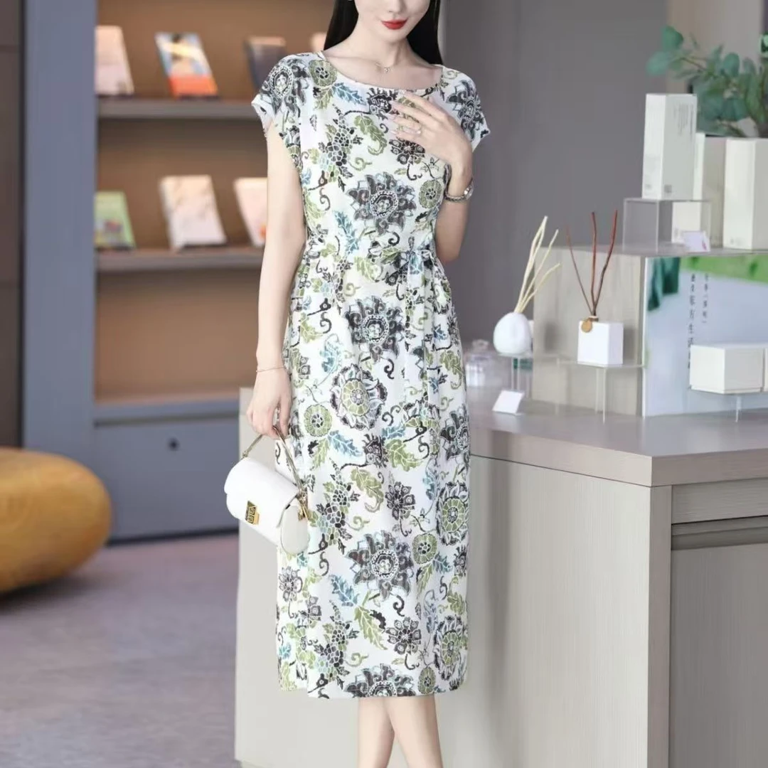 【阿芝专属】新款时尚洋气设计师款显瘦减龄印花天丝连衣裙女25808