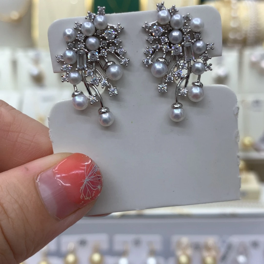 淡水珍珠耳饰银S925镶嵌