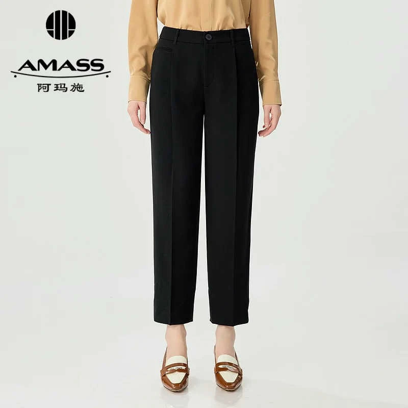 AMASS/阿玛施夏季薄款黑色百搭招牌职场休闲烟管裤九分西裤510033