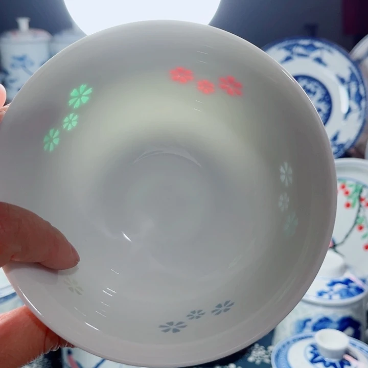 青花玲珑5寸饭碗三星花彩玲珑