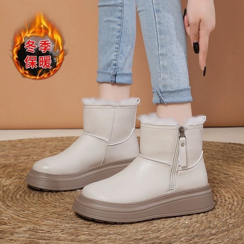 断码雪地靴女冬季加绒加厚保暖百搭皮面短靴子A282