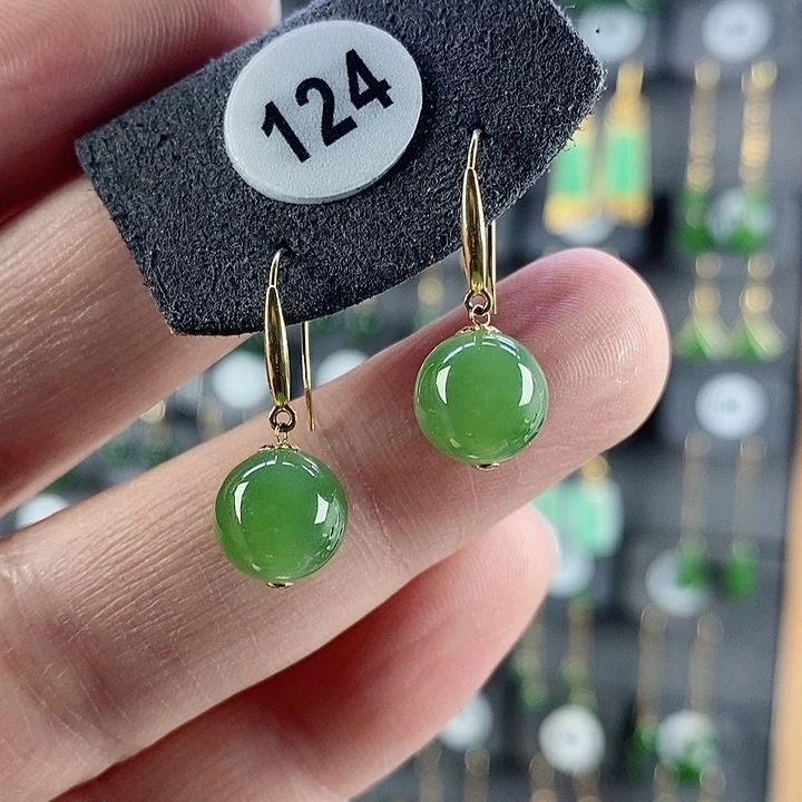 和田玉耳饰18K金镶嵌