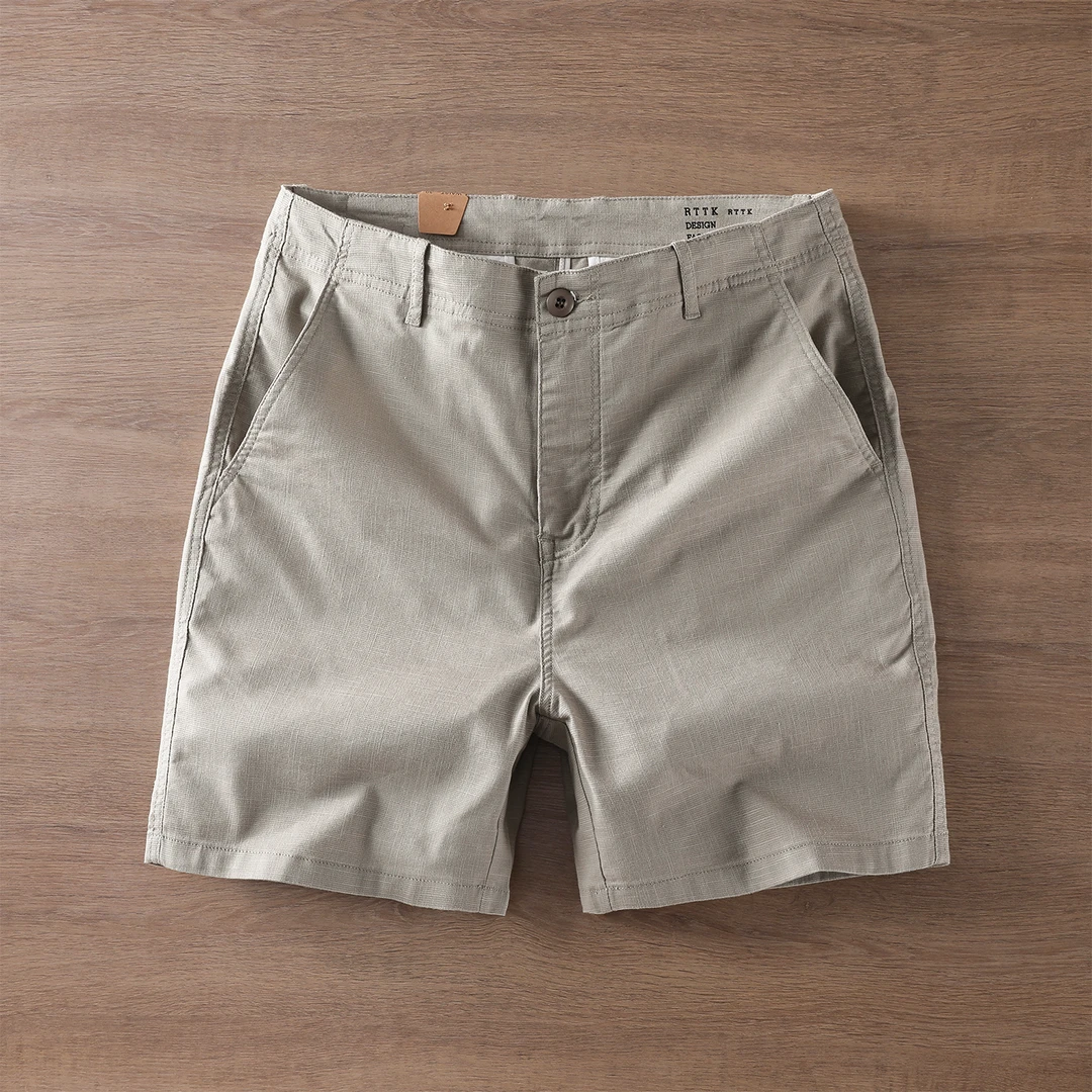 男士潮牌薄款美式复古纯色百搭亚麻四分短裤夏季休闲弹力4分裤男