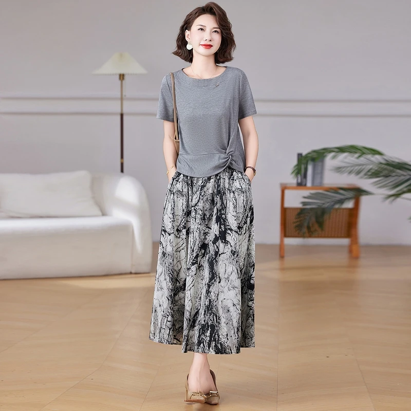 妈妈夏装2025新款套装裙年轻时尚洋装中年女士夏季洋派半身裙子