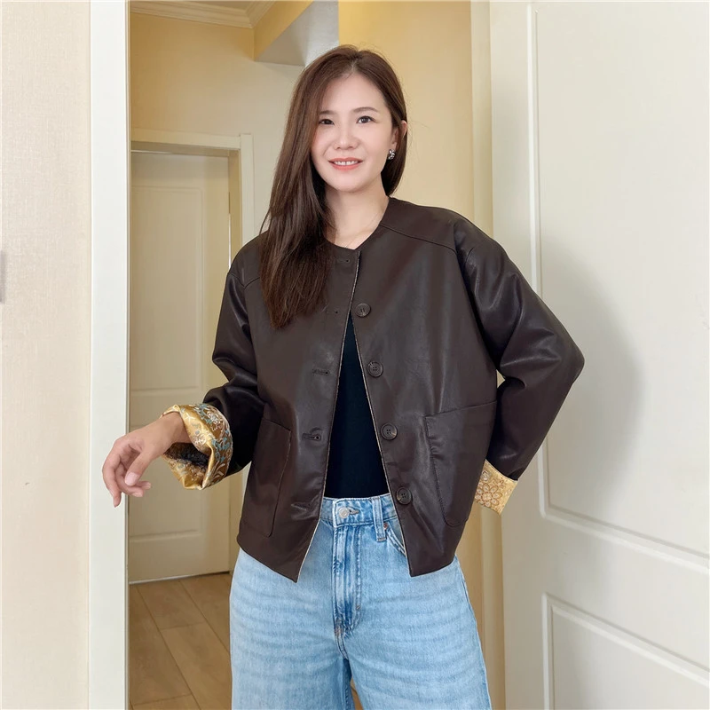 两面穿国风皮衣短外套女春秋2025新款高级感洋气小个子新中式上衣