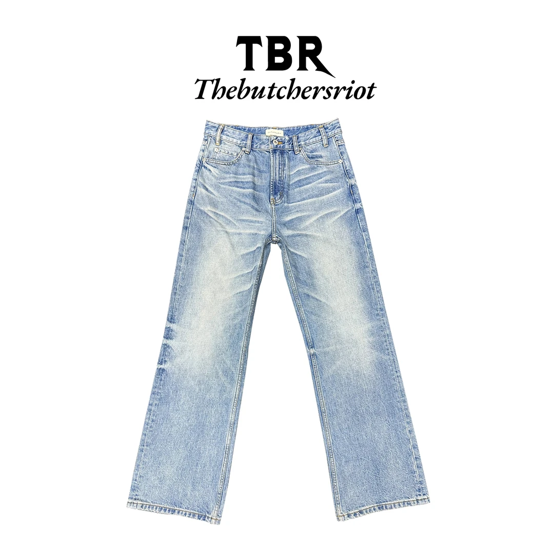 TBR 重置内华达水洗飘逸猫须蜂窝冰蓝501宽松版直筒牛仔裤