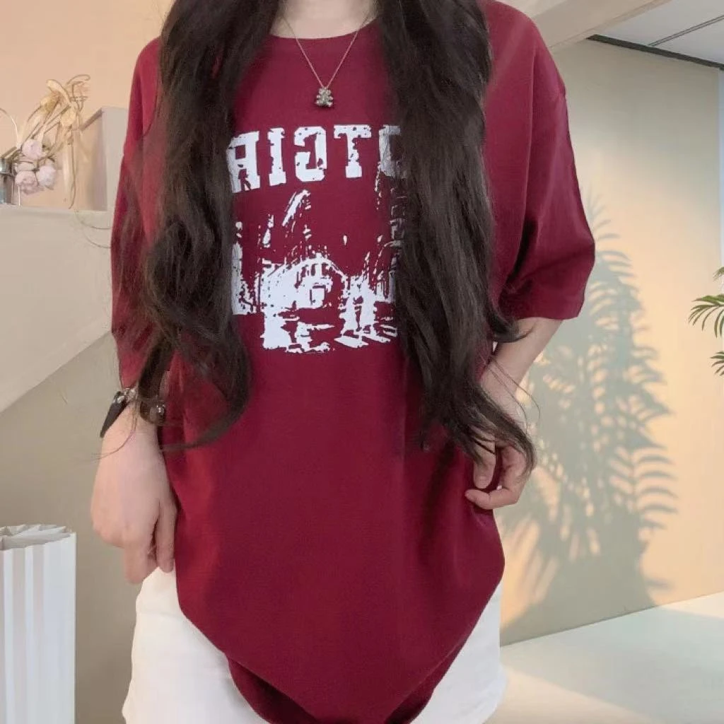 【美式潮牌】辣妹修身显瘦纯棉圆领T恤ins春夏宽松时尚韩版百搭短袖
