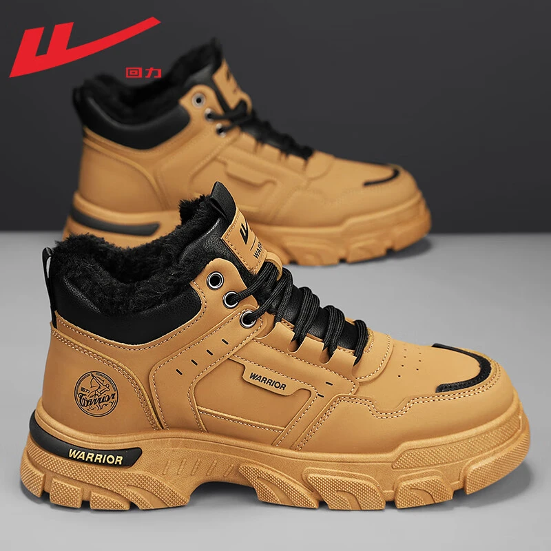 回力棉鞋男款冬季2025新款加绒加厚皮面防水保暖马丁靴时尚雪地靴