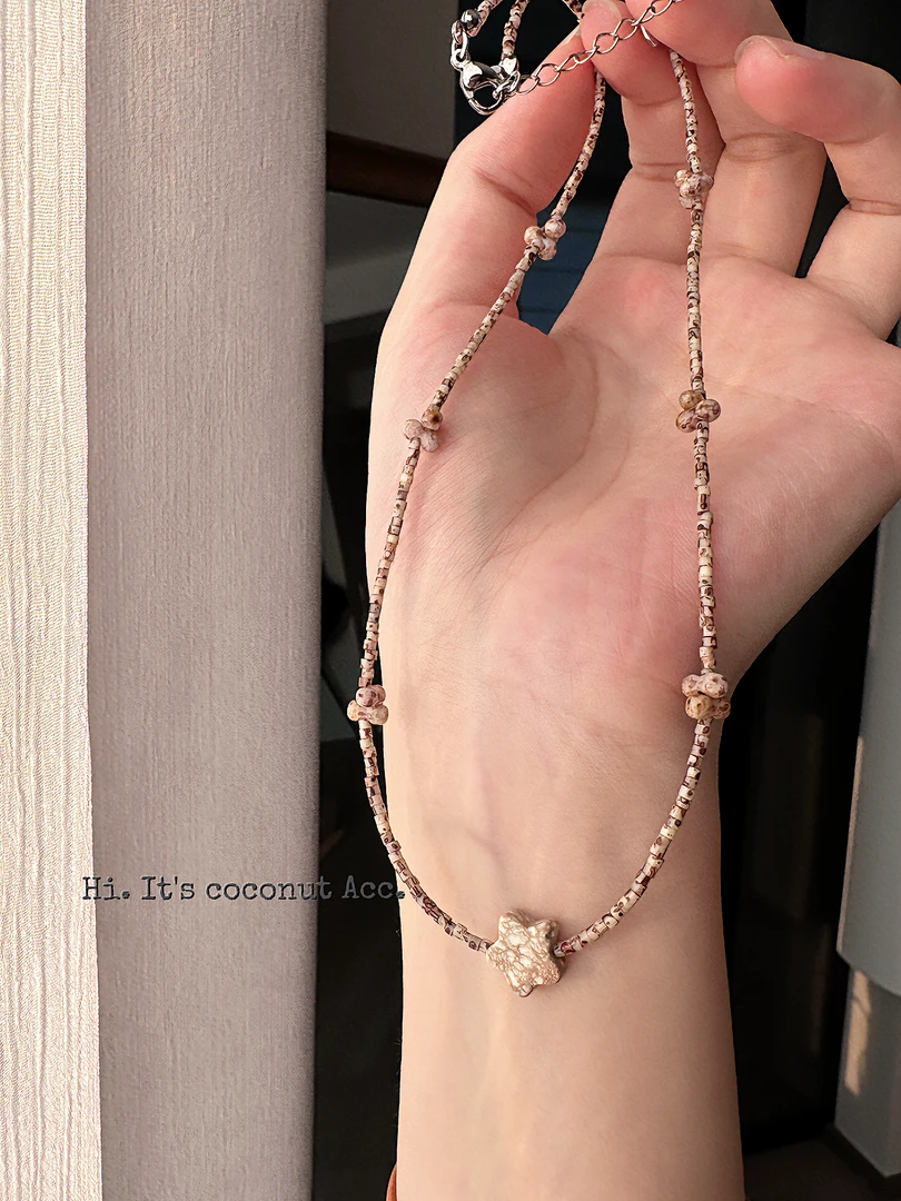 链子925银 「椰饰原创」韩系美拉德饼干星星串珠项链ins小饰品