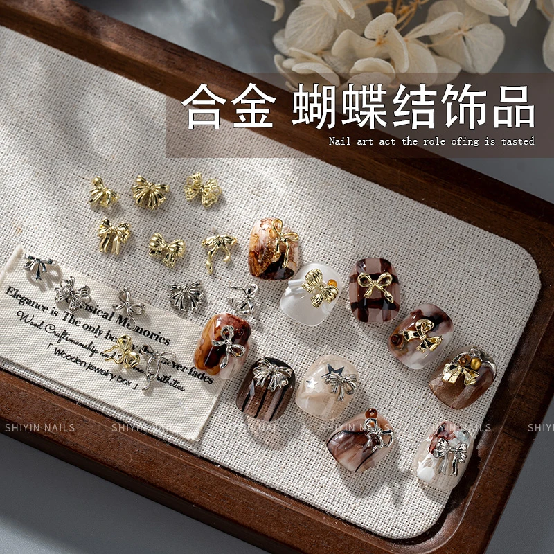 美甲蝴蝶结饰品飘带领结金属金银指甲网红爆款合金1524-1547号