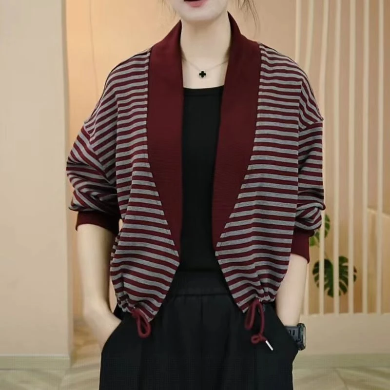 #25808-3秋季新款外套无扣开衫显瘦洋气抽绳宽松百搭秋款上衣