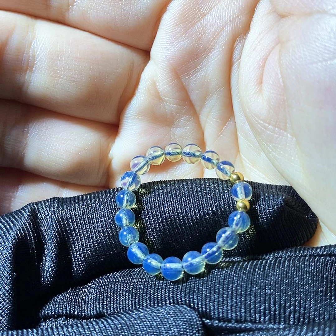 蓝珀裸石未镶嵌蓝珀小米珠戒指跑环两用