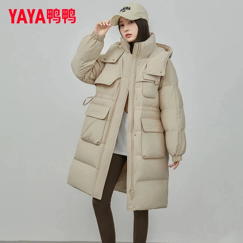 YAYA/鸭鸭中长款羽绒服冬季时尚连帽收腰显瘦百搭外套YE3B621835L