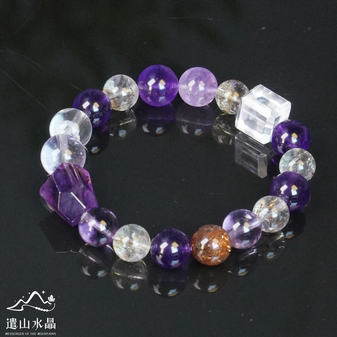 【九紫转运】天然紫水晶多宝水晶手串设计款百搭手串超七黑金超七