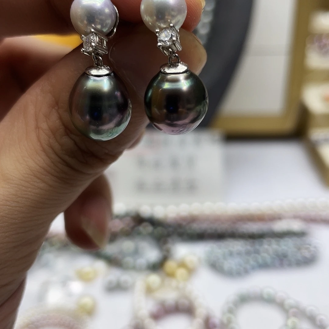 银S925镶嵌海水珍珠耳饰