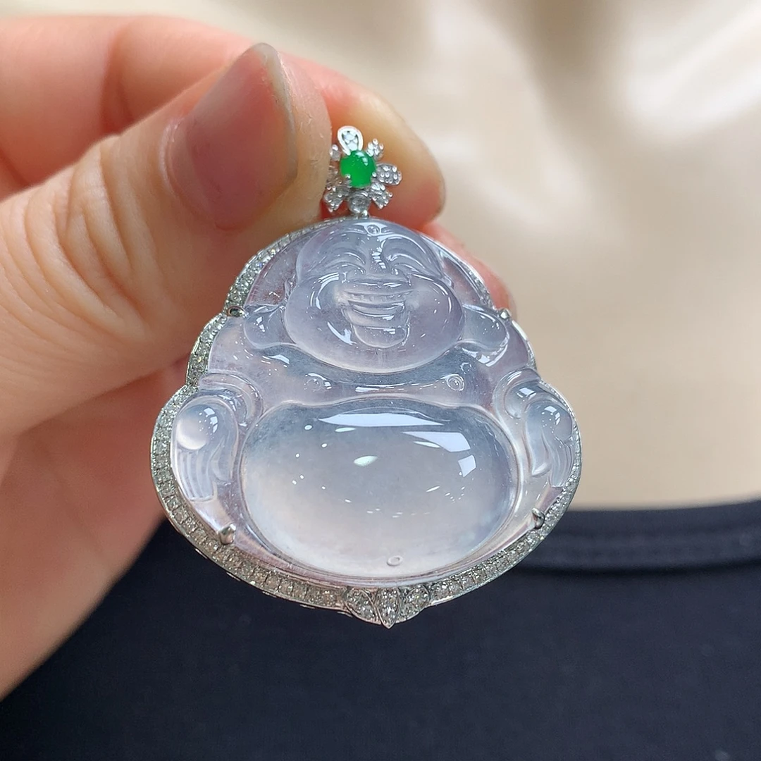 翡翠18K金镶嵌颈饰佛公