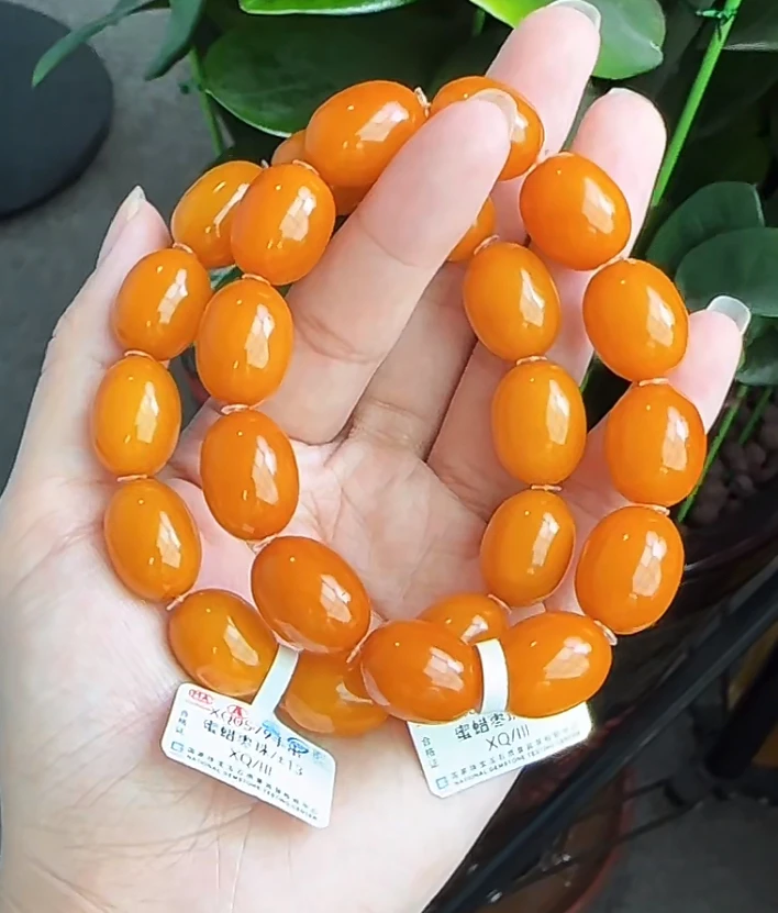 【齐福珠宝】XQ0579/13mm天然琥珀蜜蜡枣珠手串 （多样性发其一）