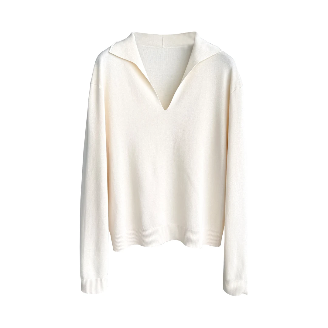 喜爷【POLO毛衣】春季新款长袖V领简约短款百搭翻领翻领01242