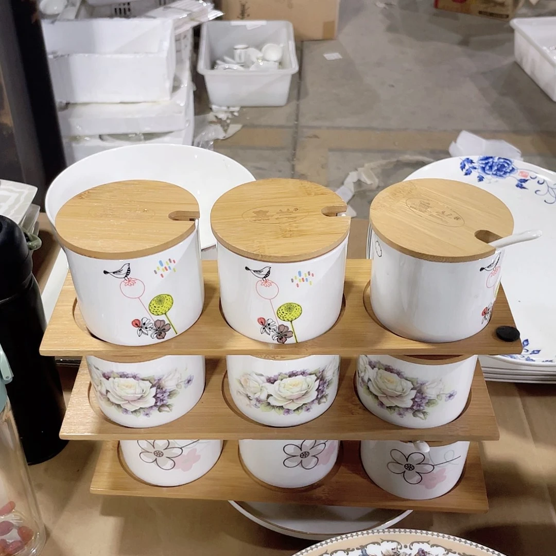 骨瓷落**风调料罐一套纯白