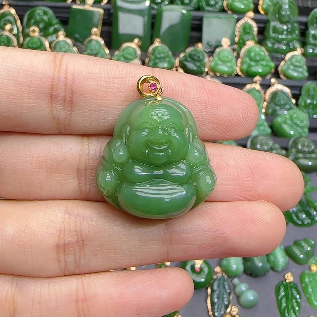 颈饰18K金镶嵌和田玉（碧玉）特价款25，介意勿拍！