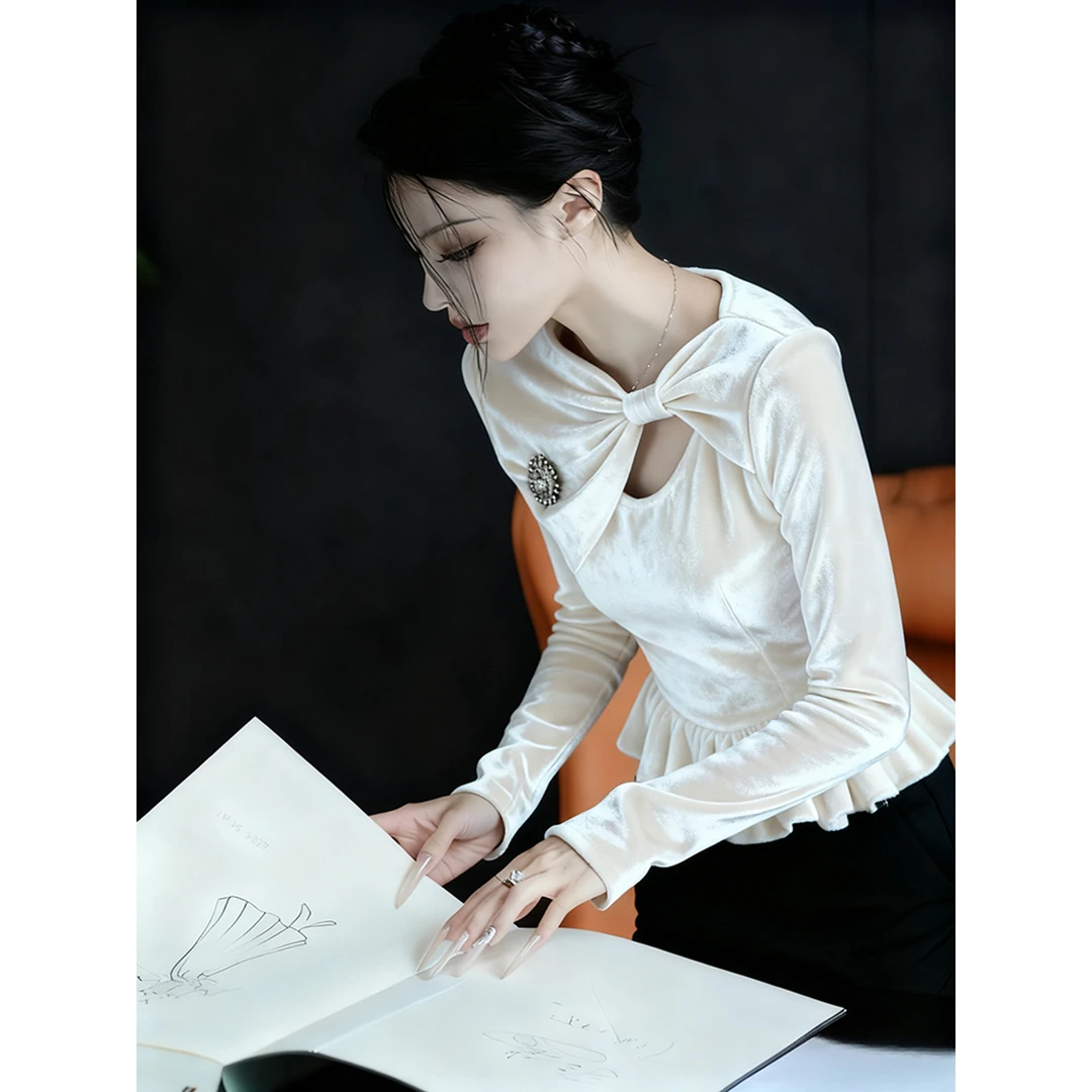白色时尚衬衫女秋高级感轻奢减龄洋气独特超好看法式气质掐腰上衣