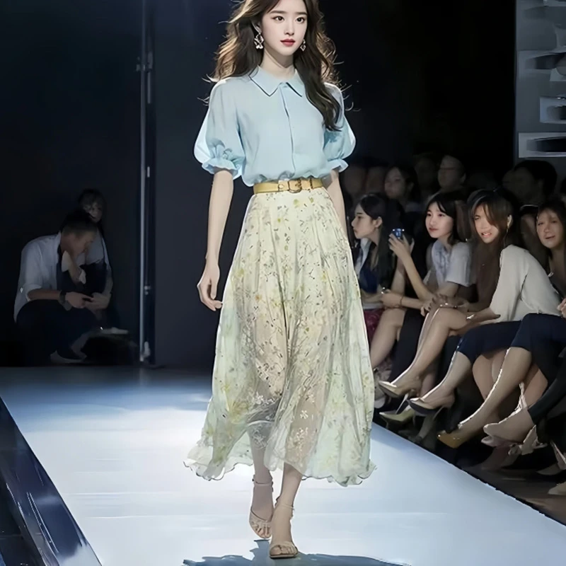 夏装搭配一整套时尚小香风韩剧女主穿搭减龄衬衫上衣半身裙套装女