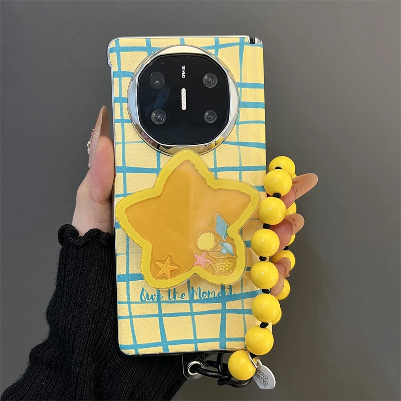 格纹星星支架适用华为matex6/x5典藏版折叠屏手机壳oppofindn5女