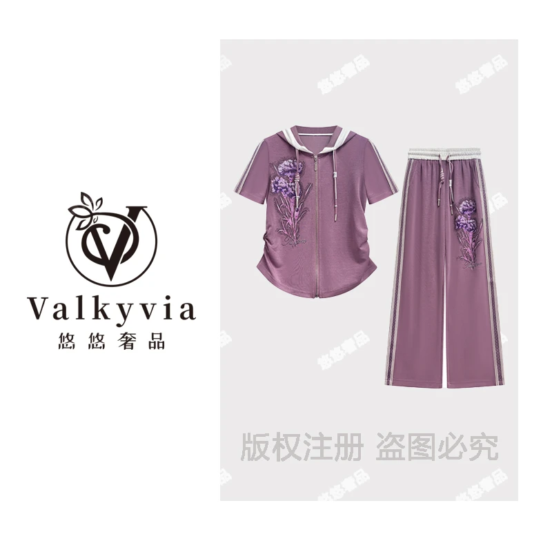 【Valkyvia/悠悠奢品】夏季轻奢烫钻时尚休闲百搭短袖套装6821/6822