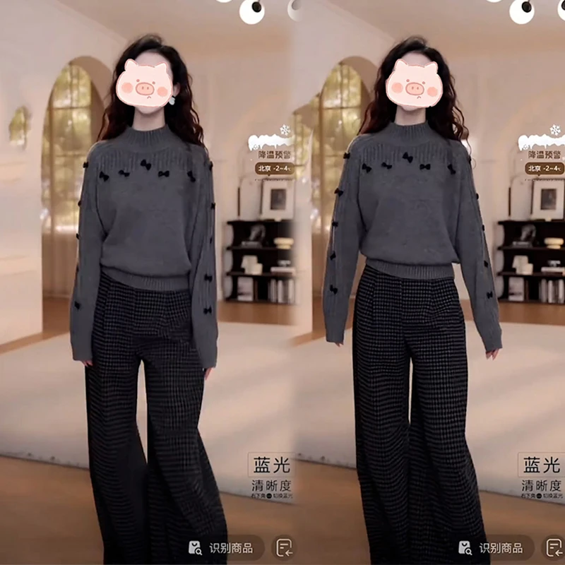 韩系慵懒风半高领蝴蝶结毛衣女2025秋冬新款设计感洋气针织衫上衣