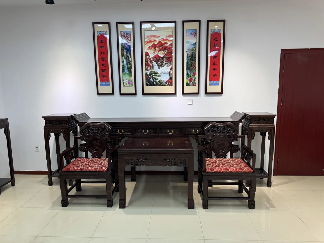 5-13 专属链接  麒麟带抽中堂九件套条案八仙桌花架椅子组合