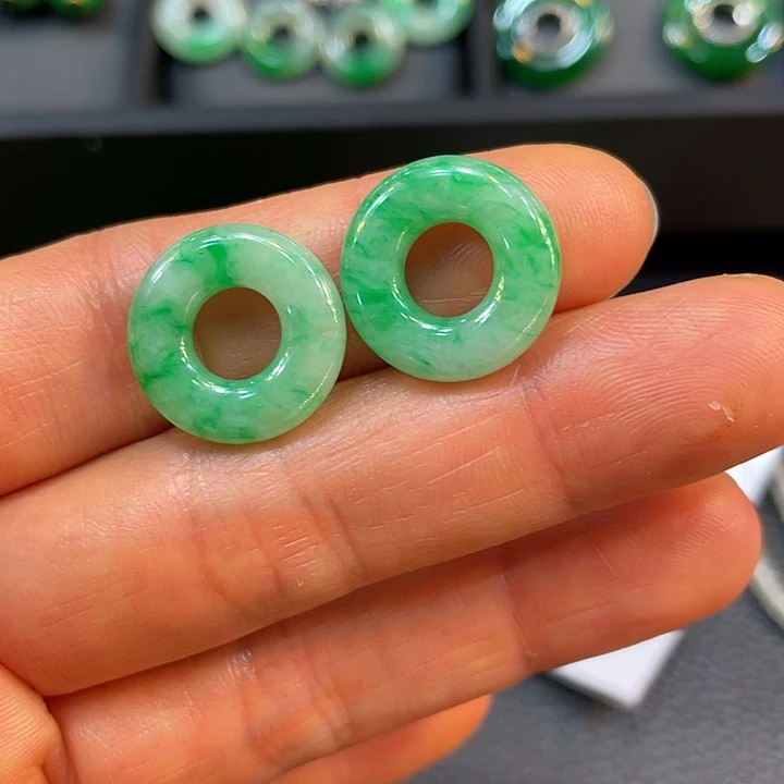 翡翠未镶嵌耳饰双*花甜甜圈