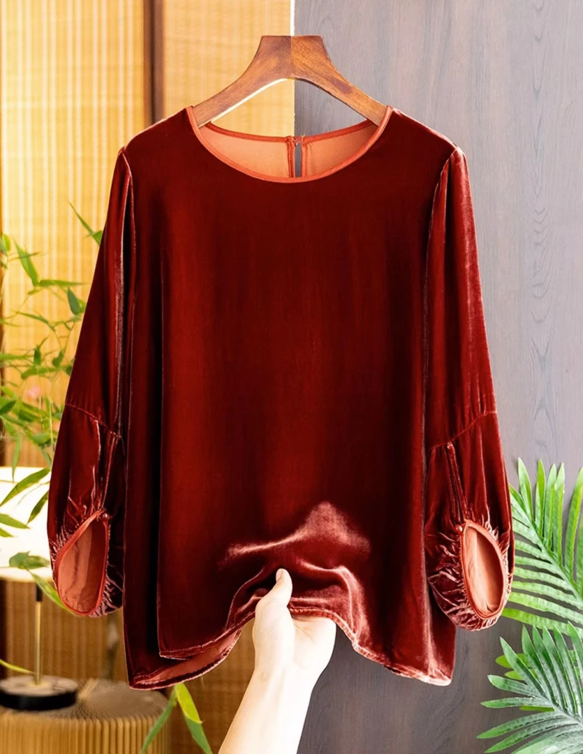 雅衣良品2025秋季新款新中式高贵洋气丝绒上衣